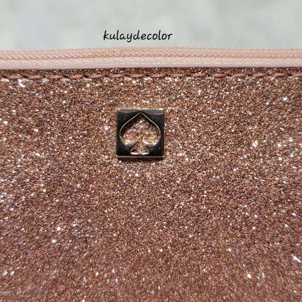 Kate Spade Clutch Makeup Bag Little Shilo Rose Gold Glitter Cosmetic Pouch NWT